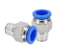 sourcing map 2 Pcs NPT Push to Connect Air Fittings, Male Straight 12mm Tube OD x 1/4" NPT Thread Air Quick Connector Coupling Adapter for Gas Hose Pneumatic Tools, Blue