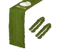 sourcing map 2 Pcs Olive Green Cheesecloth Table Runner 10FT 35.4" x 118" Holiday Table Rustic Runner Romantic Gauze Table Decoration for Wedding Birthday Party