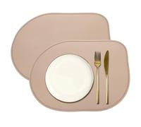 sourcing map 2 Pcs Oval Rectangle Silicone Placemat, 15.7" x 11.4" Non-Slip Washable Table Placemats Heat Resistant Waterproof Mat with High Edge for Table Kitchen Desk Protection, Latte