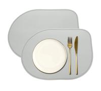 sourcing map 2 Pcs Oval Rectangle Silicone Placemat, 15.7" x 11.4" Non-Slip Washable Table Placemats Heat Resistant Waterproof Mat with High Edge for Table Kitchen Desk Protection, Light Gray