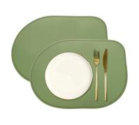 sourcing map 2 Pcs Oval Rectangle Silicone Placemat, 15.7" x 11.4" Non-Slip Washable Table Placemats Heat Resistant Waterproof Mat with High Edge for Table Kitchen Desk Protection, Green