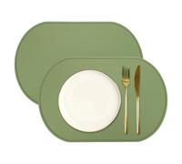 sourcing map 2 Pcs Oval Silicone Placemat, 15.4" x 10.4" Non-Slip Washable Table Placemats Heat Resistant Waterproof Mat with High Edge for Table Kitchen Desk Protection, Green