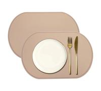 sourcing map 2 Pcs Oval Silicone Placemat, 15.4" x 10.4" Non-Slip Washable Table Placemats Heat Resistant Waterproof Mat with High Edge for Table Kitchen Desk Protection, Red