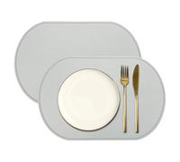 sourcing map 2 Pcs Oval Silicone Placemat, 15.4" x 10.4" Non-Slip Washable Table Placemats Heat Resistant Waterproof Mat with High Edge for Table Kitchen Desk Protection, Light Gray