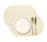 sourcing map 2 Pcs Oval Silicone Placemat, 15.4" x 10.4" Non-Slip Washable Table Placemats Heat Resistant Waterproof Mat with High Edge for Table Kitchen Desk Protection, White