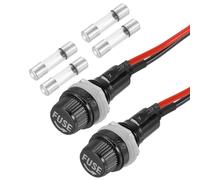 sourcing map 2 Pcs Panel Mount Fuse Holder, 5 x 20mm 10/15A DC 125/250V Ring Terminal Screw Cap Fuse Holders with Pre-Soldered Wires and 5A Glass Tube Fuses