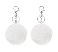 sourcing map 2 Pcs Pompoms Charm Bulk, 3.15 Inch Pom Keyring Large Pompoms Bulk Keychain for Keychains Bags Purse Handbag Backpack Scarves Accessories Gift, White