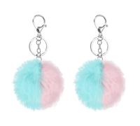 sourcing map 2 Pcs Pompoms Charm Bulk, 3.15 Inch Pom Keyring Large Pompoms Bulk Keychain for Keychains Bags Purse Handbag Backpack Scarves Accessories Gift, Blue Patchwork