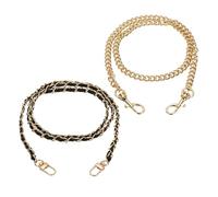 sourcing map 2 Pcs Purse Chain Strap, 47/24 Inch Long Crossbody Bag Leather Chains Replacement for DIY Phone Charm Wallet Bag Handbag Purses Clutch, Light Gold Chain with Black Leather