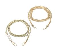sourcing map 2 Pcs Purse Chain Strap, 47 Inch Crossbody Bag Leather Chains Replacement with Pearl for DIY Phone Charm Wallet Bag Handbag Purses Clutch, Light Gold Chain with Grass Green Leather