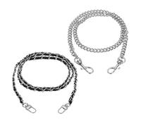 sourcing map 2 Pcs Purse Chain Strap, 47 Inch Long Crossbody Bag Leather Chains Replacement for DIY Wallet Bag Handbag Purses Clutch, Silver Chain with Black Leather
