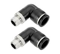 sourcing map 2 Pcs Push to Connect Fittings Male Elbow 1/2 Inch Tube OD x 1/4 Inch NPT Thread 90 Degree Pneumatic Tube Fitting for Water Oil Gas Air Hose Pipe, Black