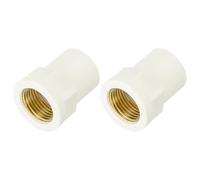 sourcing map 2 Pcs PVC Pipe Fittings, 20mm 1/2 PT Female Brass Threaded Pipe Coupling Pipe Fitting Hose Adapter Connector for Home Sewer Plumbing Irrigation, White