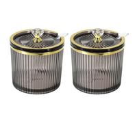 sourcing map 2 Pcs Q Holder Dispenser, 8.8oz Plastic Kitchen Seasoning Jar Set Bathroom Canister Storage Organization with Lid and Spoon for Vanity Organization Home Restaurant, Black
