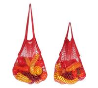sourcing map 2 Pcs Reusable Mesh Produce Storage Bags Washable Net Portable Fruit and Vegetable Bag Cotton String with Long Short Handle for Grocery Shopping Storage Fruit Vegetable, Red