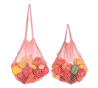 sourcing map 2 Pcs Reusable Mesh Produce Storage Bags Washable Net Portable Fruit and Vegetable Bag Cotton String with Long Short Handle for Grocery Shopping Storage Fruit Vegetable, Peach Pink