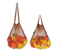 sourcing map 2 Pcs Reusable Mesh Produce Storage Bags Washable Net Portable Fruit and Vegetable Bag Cotton String with Long Short Handle for Grocery Shopping Storage Fruit Vegetable, Khaki