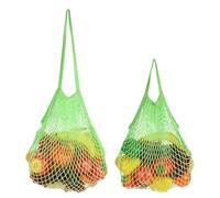 sourcing map 2 Pcs Reusable Mesh Produce Storage Bags Washable Net Portable Fruit and Vegetable Bag Cotton String with Long Short Handle for Grocery Shopping Storage Fruit Vegetable, Green