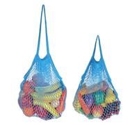 sourcing map 2 Pcs Reusable Mesh Produce Storage Bags Washable Net Portable Fruit and Vegetable Bag Cotton String with Long Short Handle for Grocery Shopping Storage Fruit Vegetable, Blue