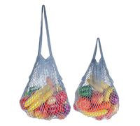 sourcing map 2 Pcs Reusable Mesh Produce Storage Bags Washable Net Portable Fruit and Vegetable Bag Cotton String with Long Short Handle for Grocery Shopping Storage Fruit Vegetable, Gray Blue