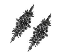 sourcing map 2 Pcs Rhinestone Applique Patches Belt Accessories 3D Embroidery Iron on Patch Sewing Embellishments for Wedding Bridal Sash Crystal Belt Dress DIY Sewing, Black (9.4" x 3.5")