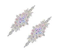 sourcing map 2 Pcs Rhinestone Applique Patches Belt Accessories 3D Embroidery Iron on Patch Sewing Embellishments for Wedding Bridal Sash Crystal Belt DIY Sewing, Laser Silver (9.4" x 3.5")