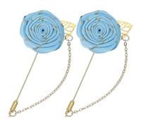 sourcing map 2 Pcs Rose Lapel Pin for Men Suits, Cloth Flower Brooch Handmade Boutonnieres with Gold Leaf/Chain for Suit Accessories Bridegroom Wedding, Light Blue