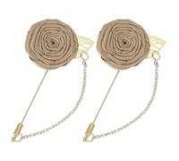 sourcing map 2 Pcs Rose Lapel Pin for Men Suits, Cloth Flower Brooch Handmade Boutonnieres with Gold Leaf/Chain for Suit Accessories Bridegroom Wedding, Champagne