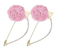 sourcing map 2 Pcs Rose Lapel Pin for Men Suits, Cloth Flower Brooch Handmade Boutonnieres with Gold Leaf/Chain for Suit Accessories Bridegroom Wedding, Pink