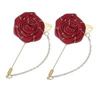 sourcing map 2 Pcs Rose Lapel Pin for Men Suits, Cloth Flower Brooch Handmade Boutonnieres with Gold Leaf/Chain for Suit Accessories Bridegroom Wedding, Burgundy