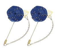 sourcing map 2 Pcs Rose Lapel Pin for Men Suits, Cloth Flower Brooch Handmade Boutonnieres with Gold Leaf/Chain for Suit Accessories Bridegroom Wedding, Blue