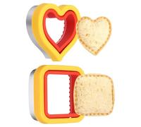 sourcing map 2 Pcs Sandwich Cutter and Sealer, Cute Cookie Cutters, Sandwich Maker Bread Decruster Lunch Accessories Heart Square Shape for Lunchbox DIY Cookie Lunch Bento Gift, Red/Yellow