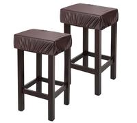 sourcing map 2 Pcs Seat Covers for Dining Chairs, Bar Stool Covers Stretch Chair Seat Protector Waterproof Saddle Stools Slipcover with Elastic Band for Kitchen Bar, PU Leather Dark Brown