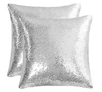 sourcing map 2 Pcs Sequin Throw Pillow Covers, Shiny Sparkling Comfy Satin Cushion Covers, Decorative Pillowcases for Party/Christmas/Thanksgiving/New Year, 40x40 cm, Silver Tone