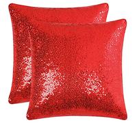 sourcing map 2 Pcs Sequin Throw Pillow Covers, Shiny Sparkling Comfy Satin Cushion Covers, Decorative Pillowcases for Party/Christmas/Thanksgiving/New Year, 40x40 cm, Red