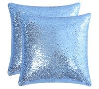 sourcing map 2 Pcs Sequin Throw Pillow Covers, Shiny Sparkling Comfy Satin Cushion Covers, Decorative Pillowcases for Party/Christmas/Thanksgiving/New Year, 40x40 cm, Sky Blue