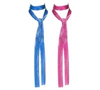 sourcing map 2 Pcs Sequins Scarf, Punk Metal Neck Tie Shiny Long Skinny Scarves Wide Sequin Necklace for Women Accessories Party Evening Banquet Daily Dress, Sapphire Blue/Rose Red