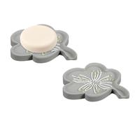 sourcing map 2 Pcs Silicone Soap Dish with Drain Spout, Portable Self Draining Flower Shape Soap Saver Holder for Bathroom Kitchen Sink, Gray
