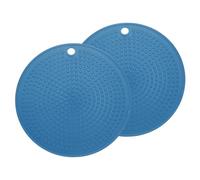 sourcing map 2 Pcs Silicone Trivets Mats for Hot Pots and Pans, 7" Round Hot Pot Holders Multi-Purpose Heat Resistant Trivet with Hang Hole for Pots & Hot Dish, Countertops (Dark Blue)