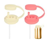 sourcing map 2 Pcs Soda Can Lids with Straw Silicone Spill-Proof & Airtight Seal Energy Drink Can Covers Reusable for Standard Size Beer Beverage Juice Seltzer, Beige/Light Pink