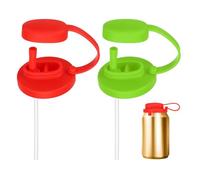 sourcing map 2 Pcs Soda Can Lids with Straw Silicone Spill-Proof & Airtight Seal Energy Drink Can Covers Reusable for Standard Size Beer Beverage Juice Seltzer, Red/Green