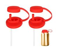 sourcing map 2 Pcs Soda Can Lids with Straw Silicone Spill-Proof & Airtight Seal Energy Drink Can Covers Reusable for Standard Size Beer Beverage Juice Seltzer, Red