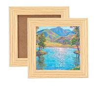 sourcing map 2 Pcs Square Picture Frame, 5x5 Inch Solid Wood Picture Frame with Hook for Wall Hanging or Tabletop Display for Home Office Bedroom Decor, Wood Grain