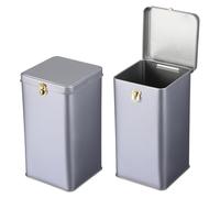 sourcing map 2 Pcs Square Tin Can, Metal Empty Storage Container Tinplate Tea Canister with Lid for Treats Gifts Favors Loose Tea Coffee Crafts Cookies(100x100x190mm, Grey)