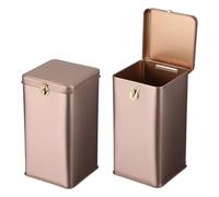 sourcing map 2 Pcs Square Tin Can, Metal Empty Storage Container Tinplate Tea Canister with Lid for Treats Gifts Favors Loose Tea Coffee Crafts Cookies(100x100x190mm, Gold)