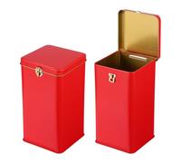 sourcing map 2 Pcs Square Tin Can, Metal Empty Storage Container Tinplate Tea Canister with Lid for Treats Gifts Favors Loose Tea Coffee Crafts Cookies(100x100x190mm, Red)