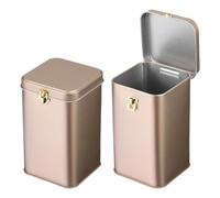 sourcing map 2 Pcs Square Tin Can, Metal Empty Storage Container Tinplate Tea Canister with Lid for Treats Gifts Favors Loose Tea Coffee Crafts Cookies(85x85x140mm, Gold)