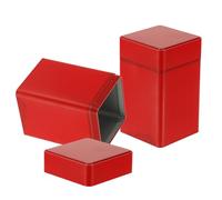 sourcing map 2 Pcs Square Tin Can with Lids, 3.35 x 3.35 x 5.51 Empty Metal Tea Tin Can Loose Leaf Tea Storage Canister for Storing Cookies Candies Coffee Spice Gifts Candles DIY, Red
