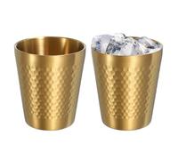 sourcing map 2 Pcs Stainless Steel Cups, 10oz/300ml Metal Cups Diamond Textured Insulated Portable Stackable Drinking Tumblers for Home Restaurant Outdoor Travel Camping, Gold