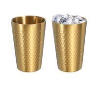 sourcing map 2 Pcs Stainless Steel Cups, 12oz/350ml Metal Cups Diamond Textured Insulated Portable Stackable Drinking Tumblers for Home Restaurant Outdoor Travel Camping, Gold